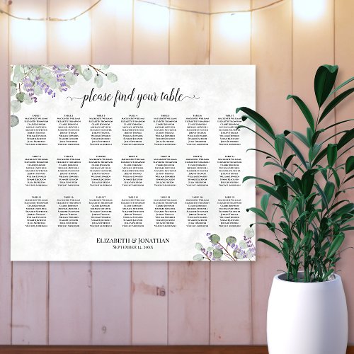 21 Table Eucalyptus Lavender Wedding Seating Chart