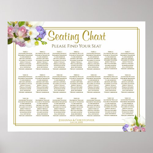 21 Table Floral Pastel Wedding Seating Chart