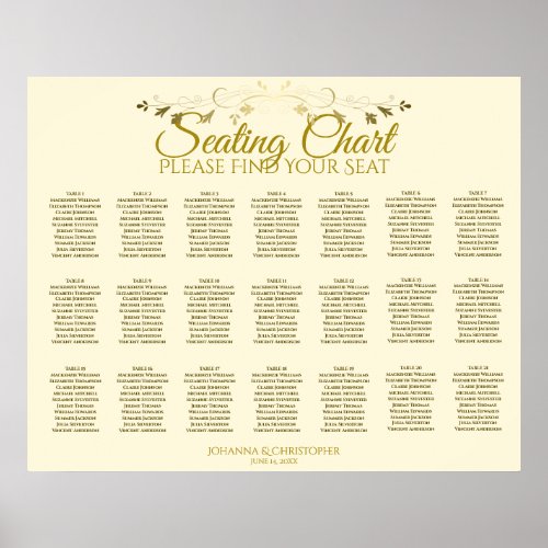 21 Table Gold Flourish Cream Wedding Seating Chart