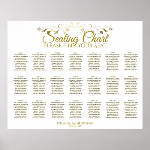 21 Table Gold Flourish Wedding Seating Chart