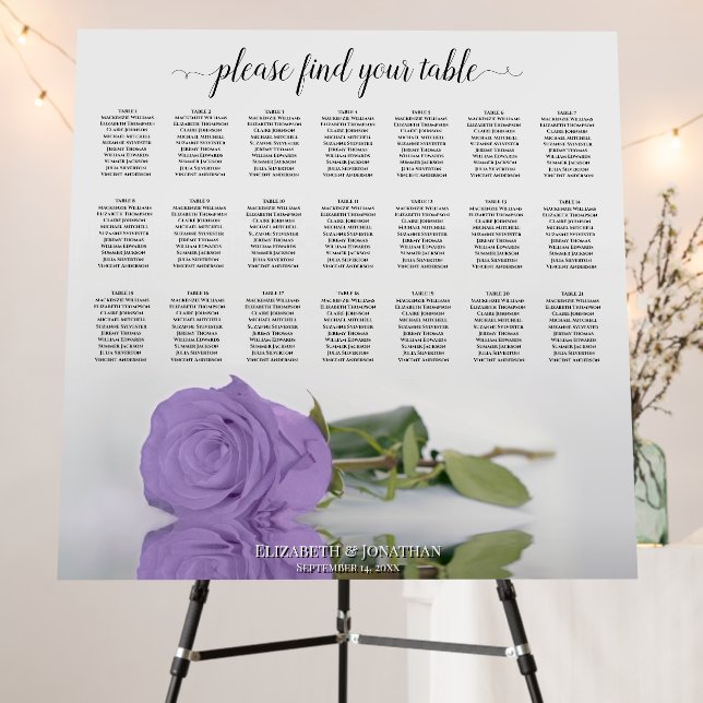 21 Table Lavender Purple Rose Seating Chart Foam Board (In Situ (Stand))