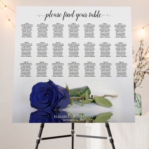 21 Table Navy Blue Rose Wedding Seating Chart Foam Board
