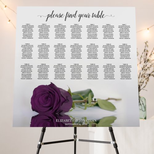 21 Table Plum Purple Rose Wedding Seating Chart Foam Board