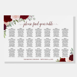 21 Table Red & Pink Roses Wedding Seating Chart Foam Board
