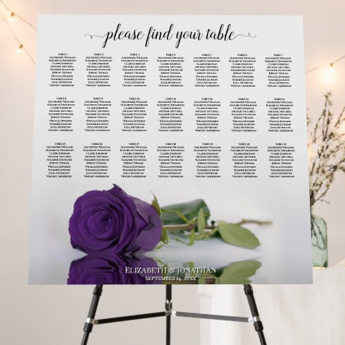 21 Table Royal Purple Rose Wedding Seating Chart Foam Board