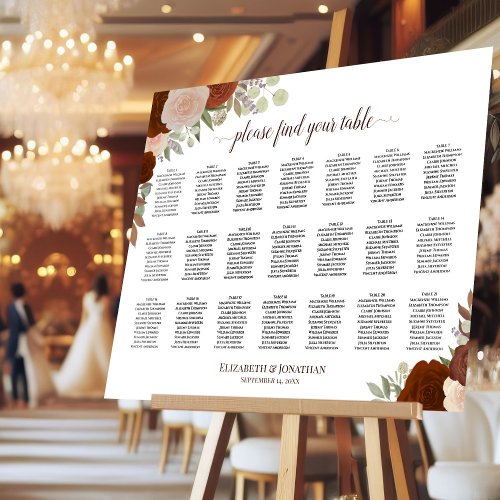 21 Table Rustic Fall Roses Wedding Seating Chart Foam Board