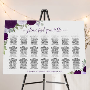21 Table Rustic Purple Roses Wedding Seating Chart Foam Board