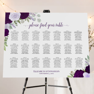 21 Table Rustic Purple Roses Wedding Seating Chart Foam Board