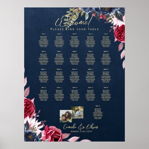 21 Table Seating Chart Photo Welcome Names Wedding
