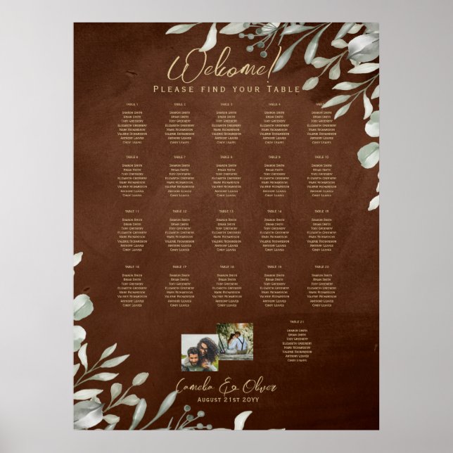 21 Table Seating Chart Photo Welcome Names Wedding (Front)