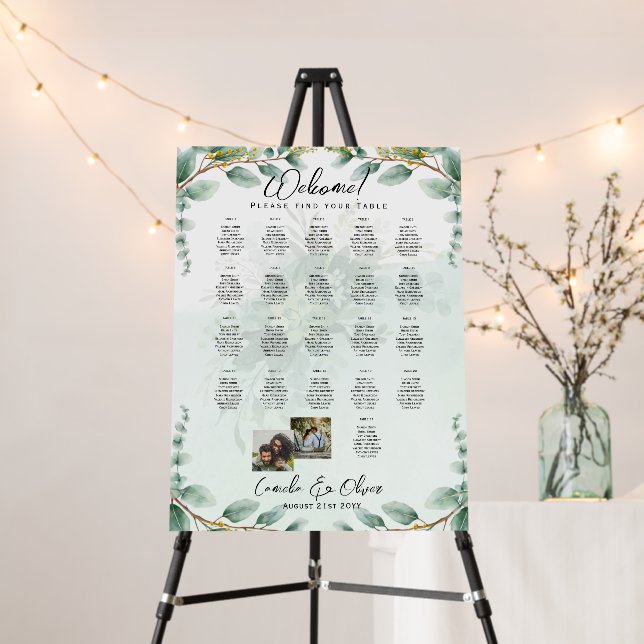 21 Table Seating Chart Photo Welcome Names Wedding Foam Board (In Situ (Stand))