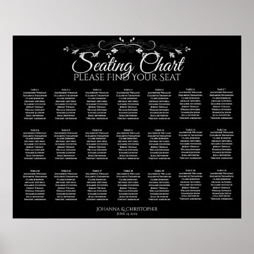 21 Table Simple Black Wedding Seating Chart