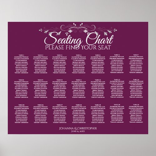 21 Table Simple Cassis Wedding Seating Chart