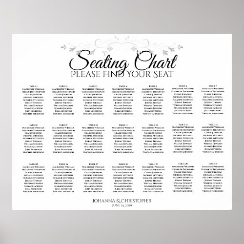 21 Table Simple White Wedding Seating Chart