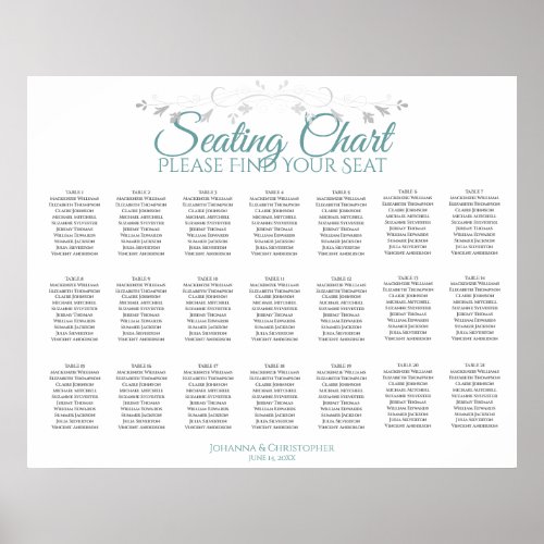 21 Table Teal  Gray Wedding Seating Chart