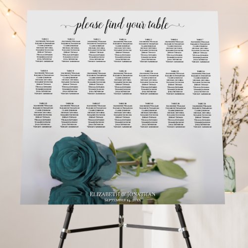 21 Table Teal Turquoise Rose Wedding Seating Chart Foam Board