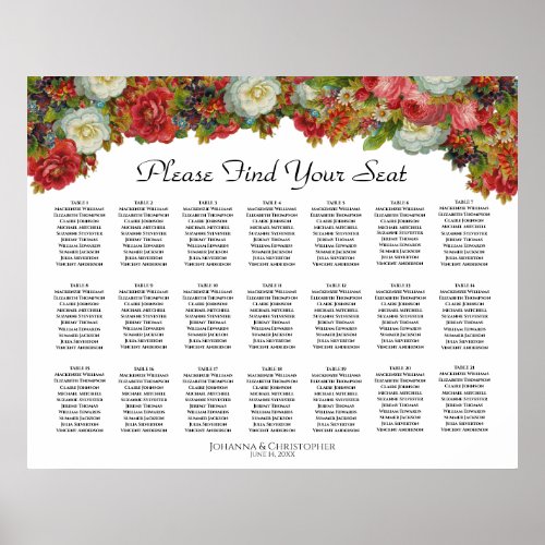 21 Table Vintage Fall Floral Wedding Seating Chart