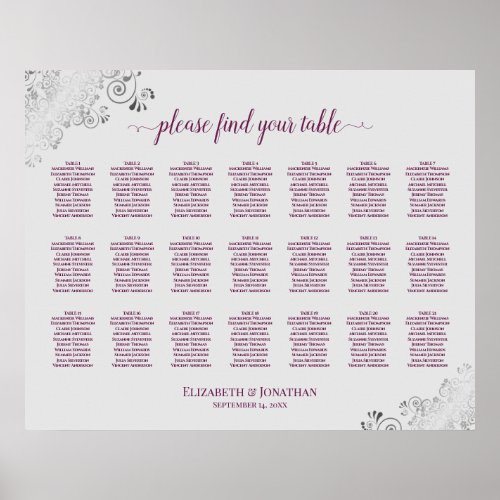 21 Table Wedding Seating Chart Cassis on Gray
