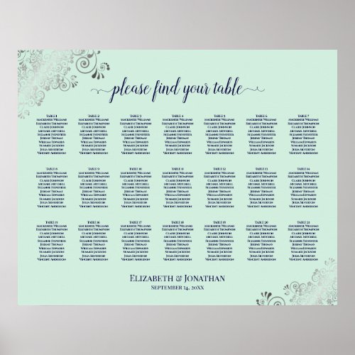 21 Table Wedding Seating Chart Mint Green  Navy