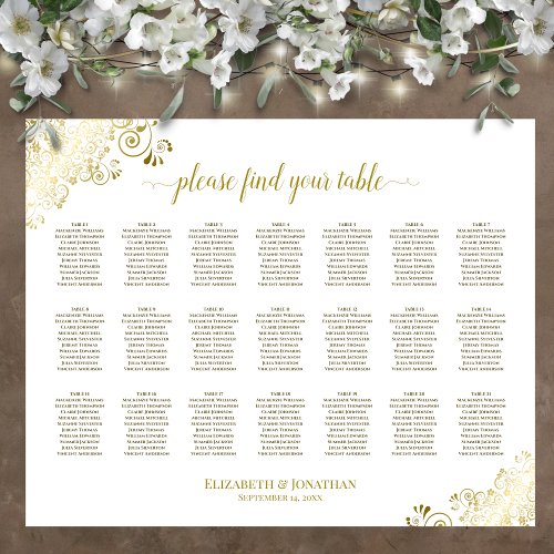 21 Table Wedding Seating Chart White  Gold Frills
