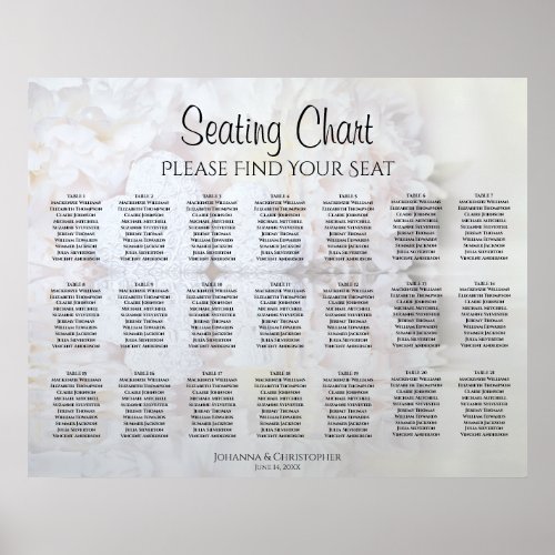 21 Table White Reflections Wedding Seating Chart