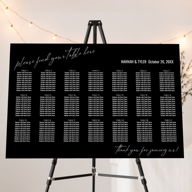 21 Tables Please Find Your Table Here Black Foam Board (In Situ (Stand))