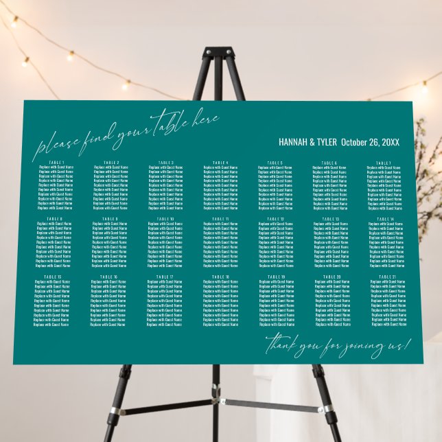 21 Tables Please Find Your Table Here Teal Foam Board (In Situ (Stand))