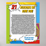 21 things we love about you, 21st 30th comic book poster<br><div class="desc">designed by The Arty Apples Limited</div>