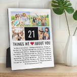 21 Things We Love About You | 21st Birthday Plaque<br><div class="desc">Looking for a unique birthday gift? Compile a list of 21 things you love about them, add some photos and you have the perfect gift they will treasure. This is perfect for a milestone birthday and if you're throwing a party why not ask guests to add they things to your...</div>