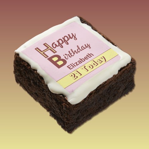 21 today add name burgundy pink birthday brownie