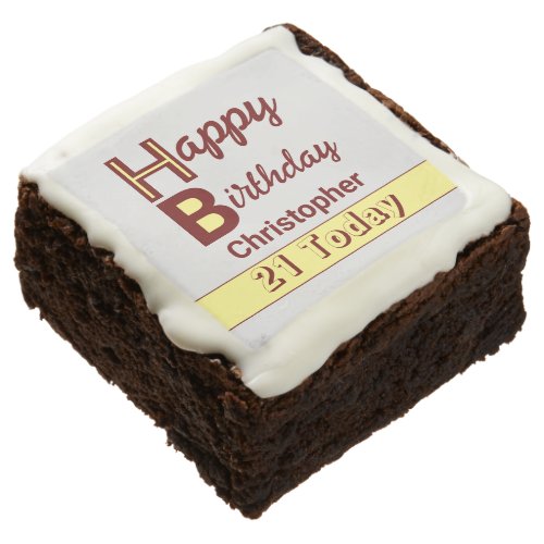 21 today add name burgundy yellow birthday brownie