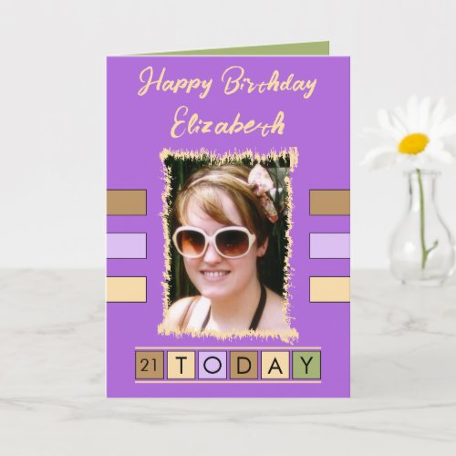 21 today add photo age name purple birthday card