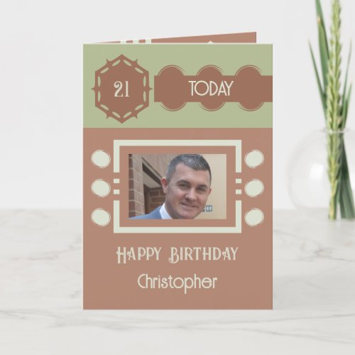 21 today add photo name brown green birthday card