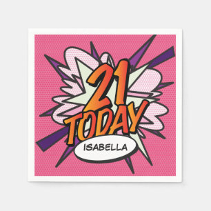 21 TODAY Fun Retro Comic Book Pink Napkins