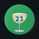 21 Today pin badge Green 21st birthday party<br><div class="desc">A badge to celebrate your 21st birthday! Look amazing with this sophisticated pin!</div>
