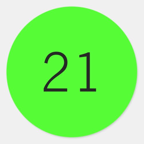 21 Twenty One Neon Green Custom Age Color 2023 Classic Round Sticker