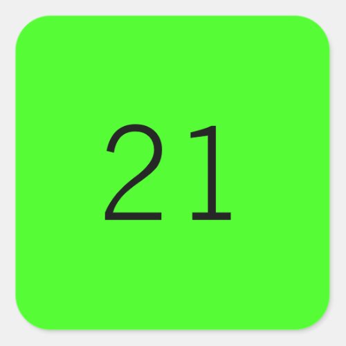 21 Twenty One Neon Green Custom Age Color 2023 Square Sticker