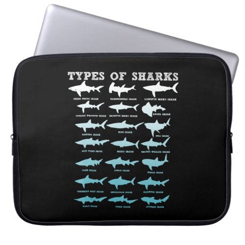 21 types of sharks marine biology laptop sleeve