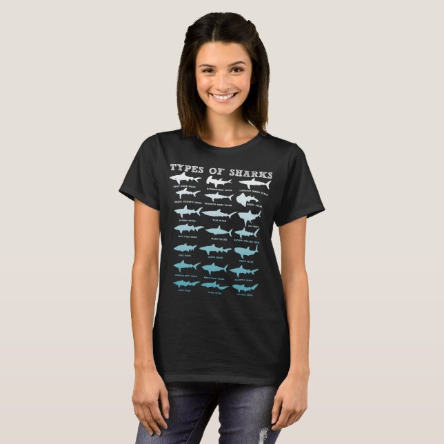 21 Types of Sharks Marine Biology T-Shirt (Front Full)