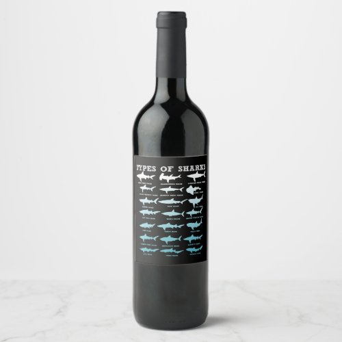 21 types of sharks marine biology wine label