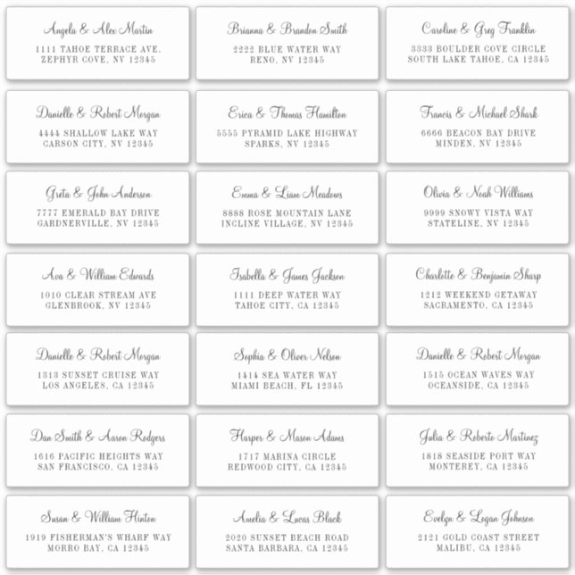 21 White Individual Wedding Address Labels (Front)