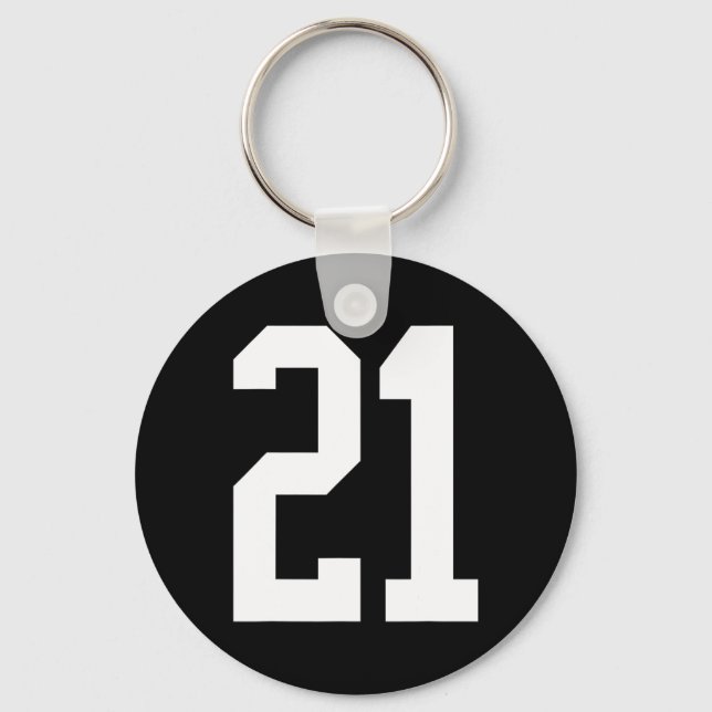 #21 White Number 21 Sports Fan Style  Keychain (Front)