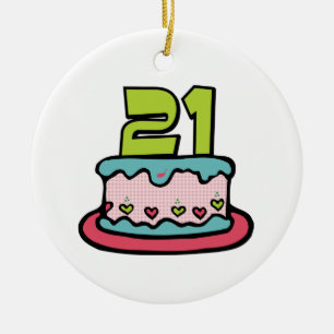 21 Year Old Birthday Cake Ceramic Ornament