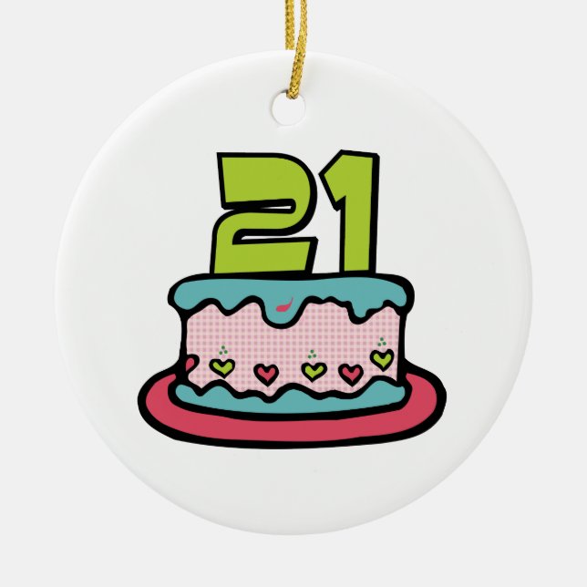 21 Year Old Birthday Cake Ceramic Ornament (Front)