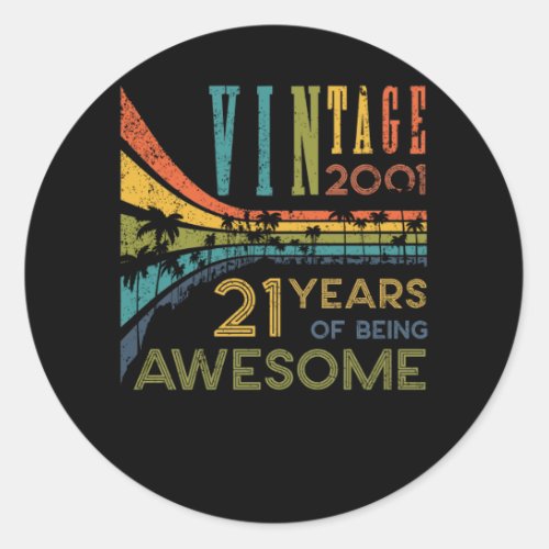 21 Year Old Birthday Vintage 2001 21st Birthday Classic Round Sticker