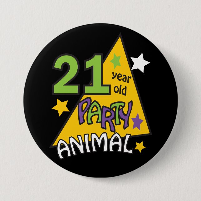 21 Year Old Party Animal | 21st Birthday Button (Front)