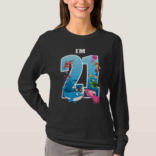 21 Years Old Birthday Whale Sea Animal Birthday Me T-Shirt (Front)