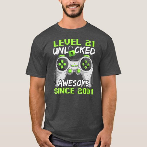 21 Years Old Gamer Man Birthday 21 Level Unlocked T_Shirt