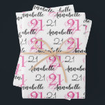 21 years pink 21st birthday Add Names Wrapping Paper Sheets<br><div class="desc">Hot Pink 21!  These 21st Birthday Wrapping Paper Sheets,  set of 3,  can be Personalized with a Name in a cool multi-font Typography Pattern in Pink and Black set against a White Background.  Each Sheet can be Customized Separately.</div>