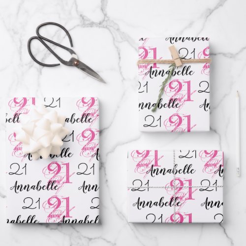 21 years pink 21st birthday Add Names Wrapping Paper Sheets